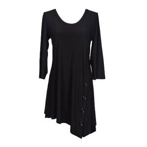 Women's Black Tunic Size M Assymetrical Button Details Long Sleeve NWT